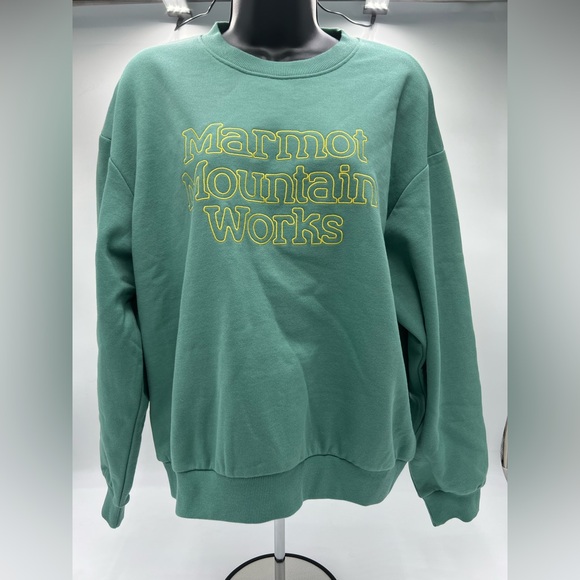 Women’s Marmot Mountain Works embroidered‎ green and yellow crewneck size L. - Picture 1 of 8